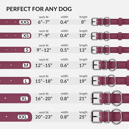 CollarDirect Rolled Leather Dog Collar, Soft Padded Round Puppy Collar, Handmade Genuine Leather Collar Dog Small Large Cat Collars 13 Colors (13-16 Inch, Pink Smooth)