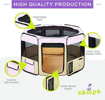 Zampa Puppy Playpen Extra Small 29"x29"x17" Portable Pop Up Playpen for Dog and Cat, Foldable | Indoor/Outdoor Kitten Pen & Travel Pet Carrier + Carrying Case.