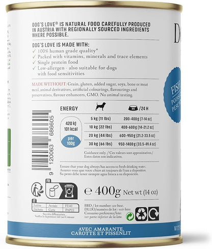 DOG'S LOVE Single Protein, Limited Ingredients, Ethically Sourced, Grain Free Wet Dog Food - Canned Soft Dog Food - Premium Can Dog Food | 6 cans-(14.1 Oz, Fish)