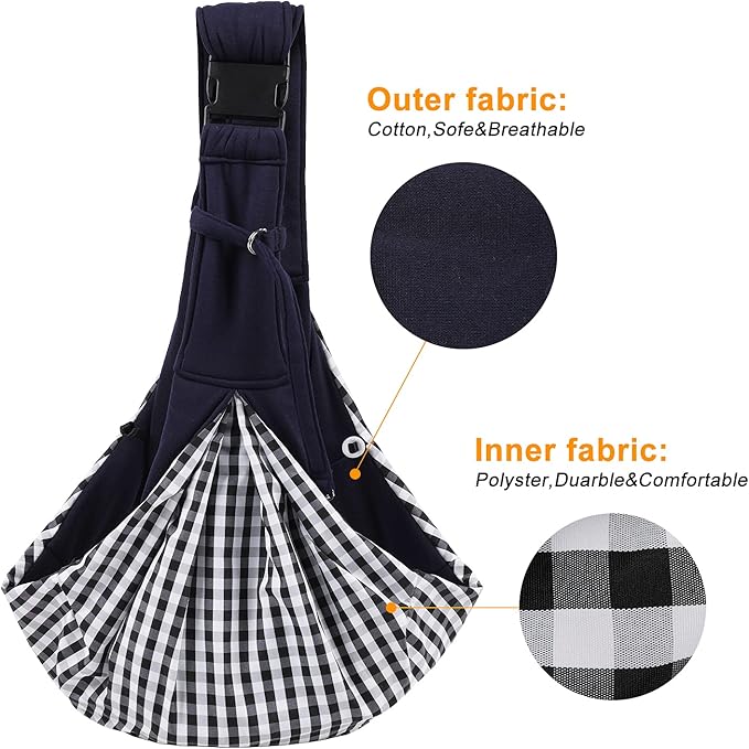 Surblue Dog Sling Carrier Bag with Hands Free Reversible Belts,Safe Comfortable Adjustable Crossbody Shoulder Outdoor Travel Pet Tote Suitable for Small Pet Cat Puppy up to 12 lb (Buckle Darkblue)