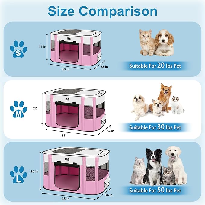 X-ZONE PET Dog Playpen, Puppy Cat Play Pen Portable Foldable Indoor/Outdoor Tent Crate Cage, Portable Pet Crate Small Size Pink 30''