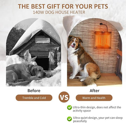 Briidea 140W Dog House Heater, Adjustable 40℉-140℉ Temperature, Anti-Chew Cord, Ultra-Quiet & Ultra-Thin Design, Ideal for Dog Houses, Chicken Coops, Rabbit Cages, Cat Houses