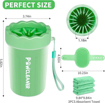 Dog Paw Cleaner for Dogs, (with 3Pcs Absorbent Towels & Adjustable Dog Bath Brush) Dog Paw Washer,Buddy Muddy Pet Foot Cleaner (Light Green, Medium)
