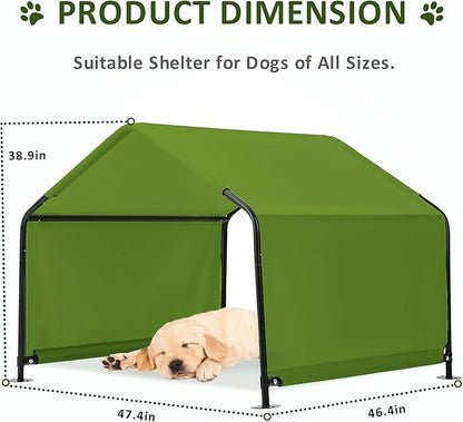 Dog Shade Shelter Outdoor Dark Green Tent for Large Medium Dogs, 4'x4'x3' Outside Sun Rain Canopy Pet House for Cats Pigs Livestock with Waterproof Roof Ground Nails…