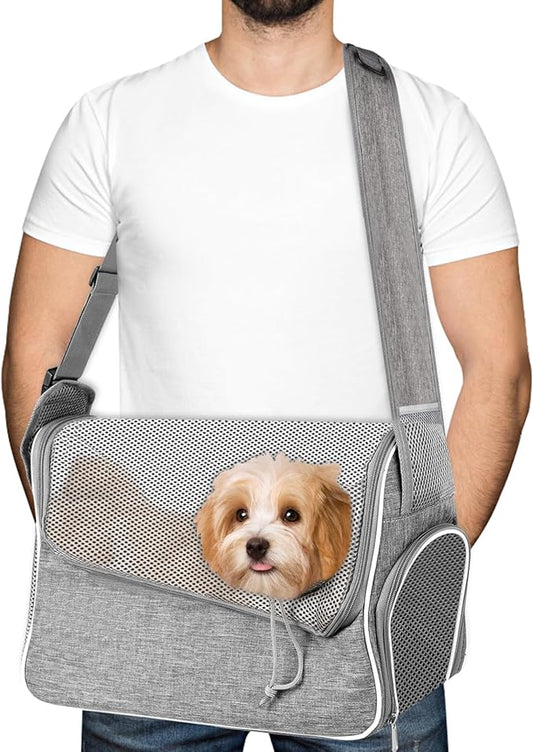 Small Dog Sling Carrier, Multiple Pockets Puppy Carrying Purse Bag, Pet Pouch with Sturdy Pad, Cat Bag for Outdoor Travel, Carrier for Dog Cat Up to 13 lbs
