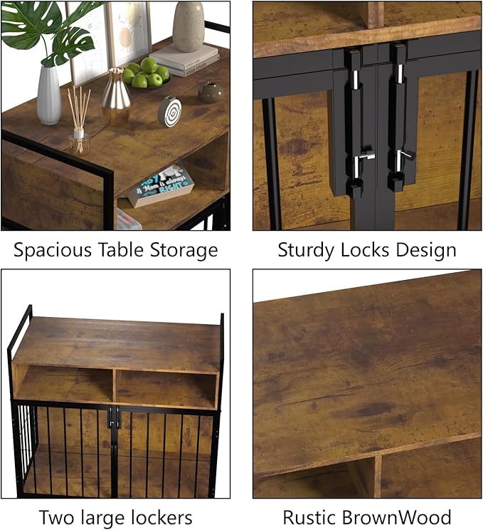 aboxoo 32/40 Inches Furniture Style Dog Crate for Medium Small Dog,Indoor Dog Kennels with Drawers Storage(Rustic Brown)