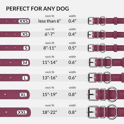 CollarDirect Rolled Leather Dog Collar, Soft Padded Round Puppy Collar, Handmade Genuine Leather Collar Dog Small Large Cat Collars 13 Colors (6-7 Inch, Pink Textured)