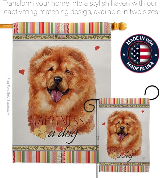 Breeze Decor Chow Happiness Garden House Flag Set Dog Puppy Spoiled Paw Canine Fur Pet Nature Farm Animal Creature Decoration Banner Small Yard Gift Double-Sided, Made in USA