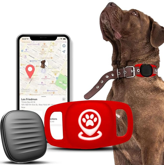 Pet Tracker for Dog, Dog Tracker Smart Pet Location Tracker with Tracker Holder, Item Finder MFi Certificated Tracking Device, No Monthly Fee, Works with Find My (iOS Only) Not GPS Tracker Red