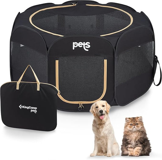KingCamp Dog Playpen Pet Playpen + Free Travel Bowl Portable Foldable Dog Tent and Puppy Playpen Pet Tent + Free Carrying Case Indoor Outdoor Camping (Large (50x50x24 inches))