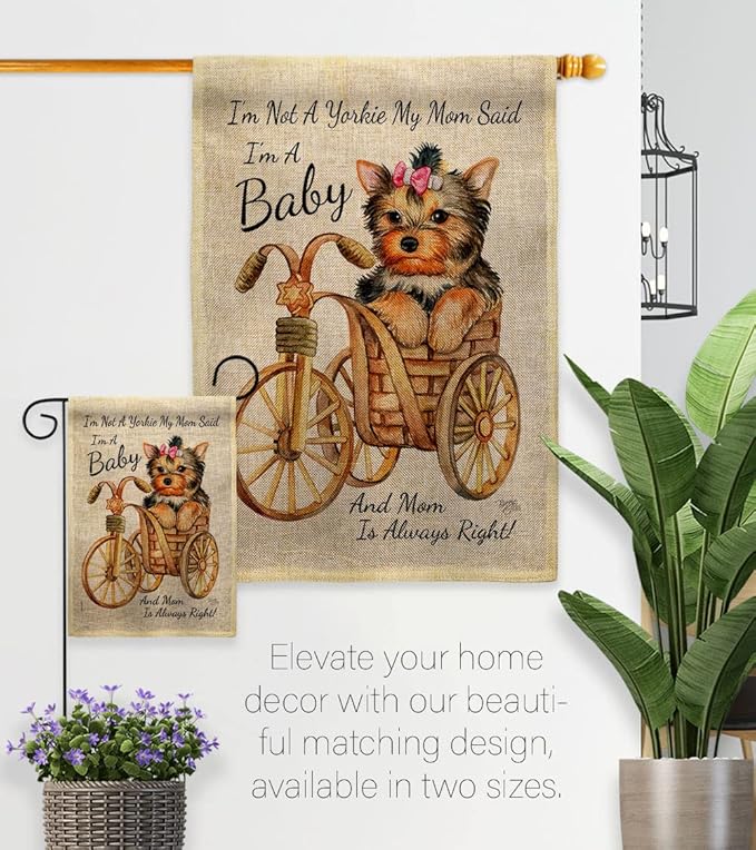 Breeze Decor Not Yarkie, I'm Baby Burlap House Flag Pack Dog Puppy Spoiled Paw Canine Fur Pet Nature Farm Animal Creature Vintage Applique Banner Small Garden Yard Gift Double-Sided, Made in USA