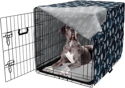 Ambesonne Sun and Moon Dog Crate Cover, Heavenly Bodies in Starry Night Sky Graphic Theme, Easy to Use Pet Kennel Cover for Medium Large Dogs, 48 Inch, Blue Grey