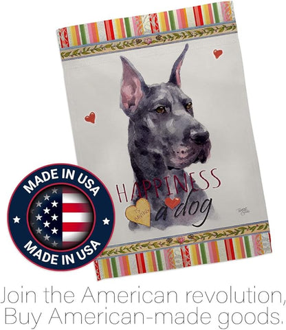 Breeze Decor Cropping Black Dane Happiness House Flag-Pack Dog Puppy Spoiled Paw Canine Fur Pet Nature Farm Animal Creature Support Our Troops Garden Yard Gift Double-Sided, Made in USA