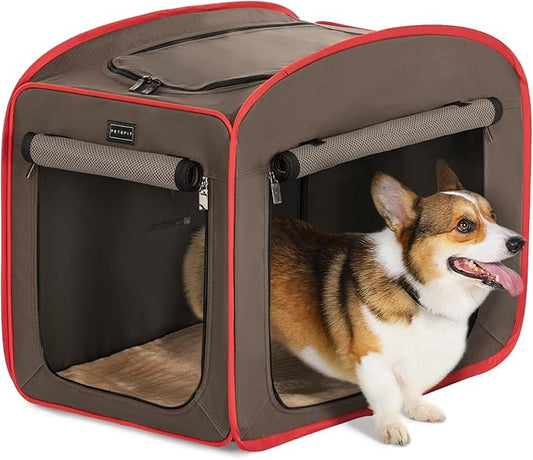 Petsfit Pop Up Dog Crate, Portable Dog Crates for Medium Dogs，Lightweight&Collapsible Pet Cage Cat Kennel, Included Soft Mat and Carrying Case，Red，Medium