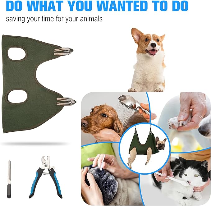 10 in 1 Pet Grooming Hammock Harness with Nail Clippers/Trimmer, Nail File, Comb,Dog Nail Hammock, Dog Grooming Sling for Nail Trimming/Clipping