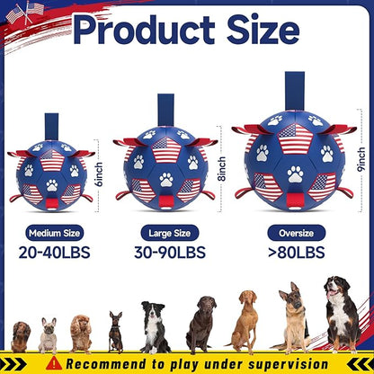 QDAN Dog Toys Soccer Ball with Straps - Durable Dog Balls for Extra Large Dogs, Beach Pool Dog Water Toy, Puppy Dog Birthday Gifts, Herding Balls for Dog (9 Inch)