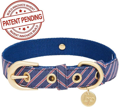 Blueberry Pet 2 Patterns Adjustable Dog Collar with Metal Buckle and 2 Detachable Bowtie - Blue Asymmetric Stripe, Neck 9-12.5", for Small Breed