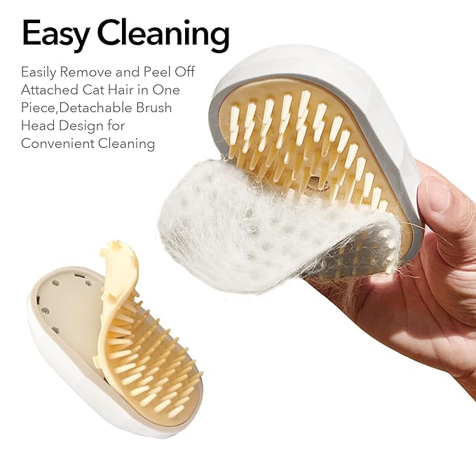 Soft 3-in-1 Silisone Spray Brush, Upgraded for Shedding, Cleaning and Spa Massage, Hair Removal, Best Water Steam Brush for indoor Long or Short Haired Cat and Dog (White, Round)