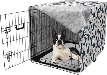 Lunarable Casino Dog Crate Cover, Realistic Style Random Scattered Playing Cards Leisure Time Hobby Games, Easy to Use Pet Kennel Cover for Small Dogs Puppies Kittens, 22 Inch, Cadet Blue Black Red