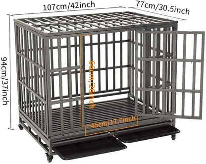LUCKUP Empire Heavy Duty Dog Cage Metal Kennel and Crate for Medium and Large Dogs, Pet Playpen with Four Wheels, Easy to Install, 42 inch, Black