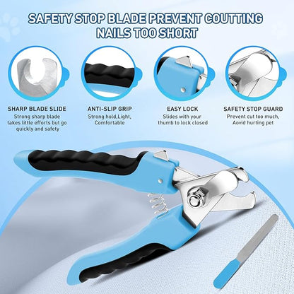 Dog Brush for Shedding, Self-Cleaning Slicker & Comb, Removes Mats, Tangles, Loose Fur, Nail Clipper, for Small, Medium, Large Dogs, Short & Long Haired Pets, 4 PCS Grooming Kit. Blue