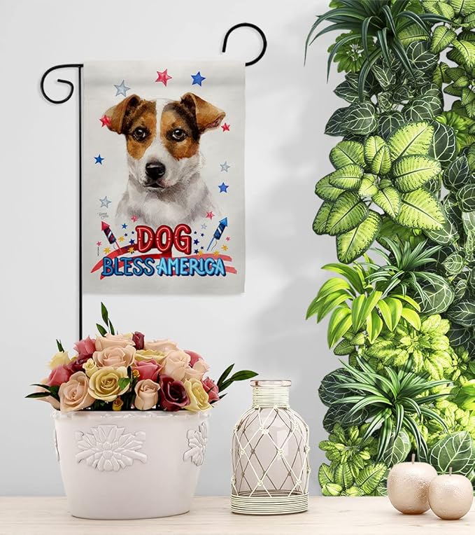 Breeze Decor Patriotic Russell Terrier Garden House Flag-Kit Dog Puppy Spoiled Paw Canine Fur Pet Nature Farm Animal Creature Decoration Banner Small Yard Gift Double-Sided, Made in USA