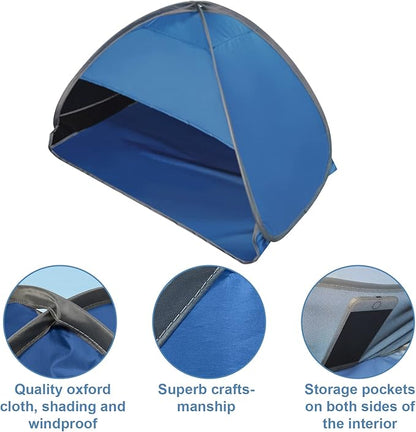 Pop Up Beach Sun Shelter, 1 Pack Foldable Tent for Anti-UV Mini Head Tent for Outdoors Camping Picnic, Black Glue Blue
