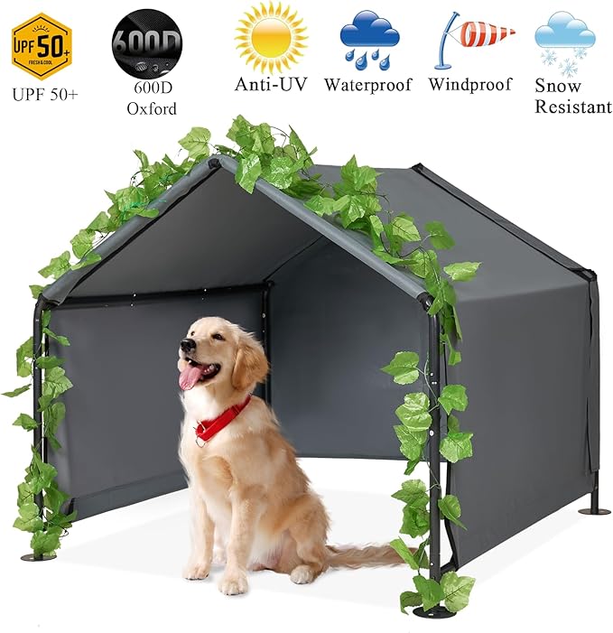 Large Dog Shade for Outside - LitaiL Outdoor Dog Kennel for Small Dogs, 4.1'x4.1'x3.6' Outdoor Sun Rain Canopy Pet House, Waterproof Pet Canopy Shelter for Small Animals
