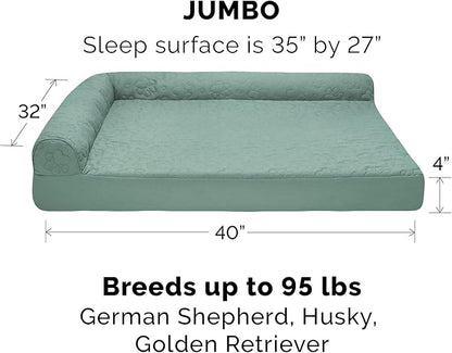 Furhaven Memory Foam Dog Bed for Large Dogs w/ Removable Bolsters & Washable Cover, For Dogs Up to 95 lbs - Pinsonic Quilted Paw L Shaped Chaise - Iceberg Green, Jumbo/XL