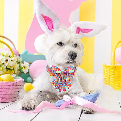 Unique Style Paws Easter Day Dog Collar with Bow Colorful Egg Rabbit Dog Collar Bowtie Bowtie Collar for Large Medium Small Dogs