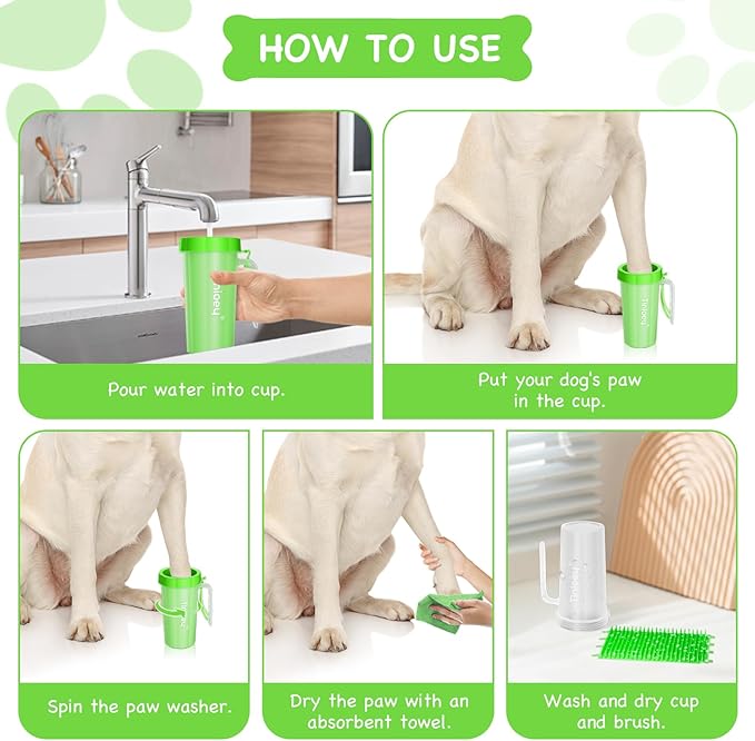 Paw Cleaner with Handle for Large Dogs | Muddy Dog Feet Washer | Pet Foot Cleaner (Green)