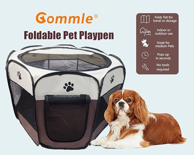 Portable Pet Playpen for Small Cat Dog Puppy Rabbit,Cat Kitten Playpen Indoor Outdoor with Carrying Case,Waterproof Bottom and Removable Zipper Top (M(35.4" x35.4" x23.6"), Brown)