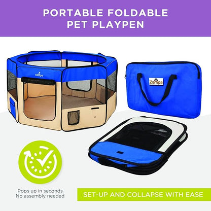 Zampa Dog Playpen Medium 45"x45"x24" Pop Up Portable Playpen for Dogs and Cat, Foldable | Indoor/Outdoor Pen & Travel Pet Carrier + Carrying Case.