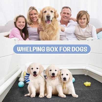 Whelping Box for Dogs and Puppies 48 x 48 x 19 Inch Whelping Pen with Safety Rails and Felt Pad White Puppy Playpen Supplies for Small Medium Large Dogs