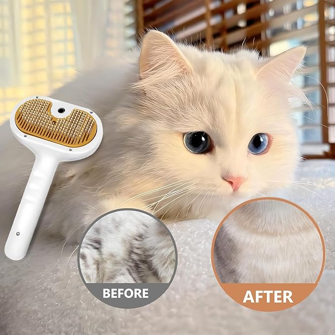 Pet Steam Brush for Dog & Cat 3-in-1 Spray Hair Removal Comb Steam Brush for Shedding & Grooming