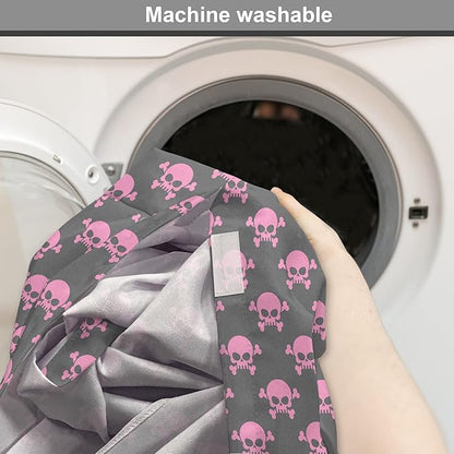 Lunarable Skull Dog Crate Cover, Vivid Pirate on Pale Background Head of a Skeleton and Bones Halloween Themed, Easy to Use Pet Kennel Cover for Medium Large Dogs, 48 Inch, Pink Taupe