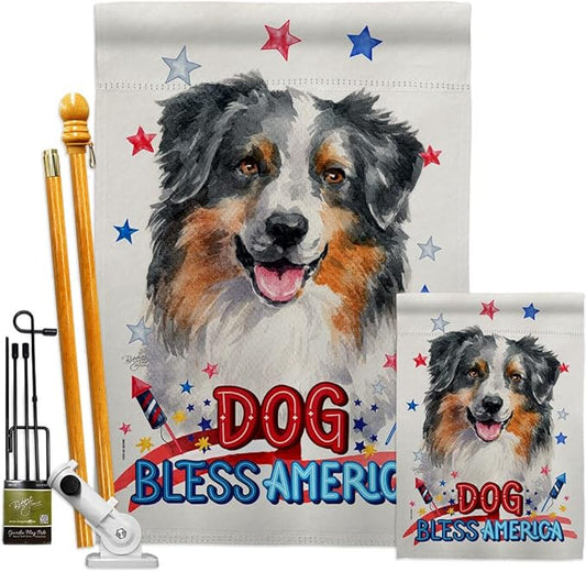 Breeze Decor Patriotic Australian Shepherd Garden House Flag-Kit Dog Puppy Spoiled Paw Canine Fur Pet Nature Farm Animal Creature Decoration Banner Small Yard Gift Double-Sided, Made in USA