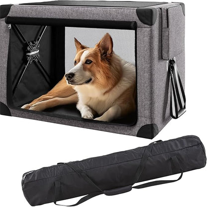 Collapsible Dog Crate - 32 Inch Portable Dog Travel Crate for Medium Dogs, Foldable Dog Crate with Detachable Storage Bag, Removable Pad, and Mesh Windows for Outdoor & Indoor