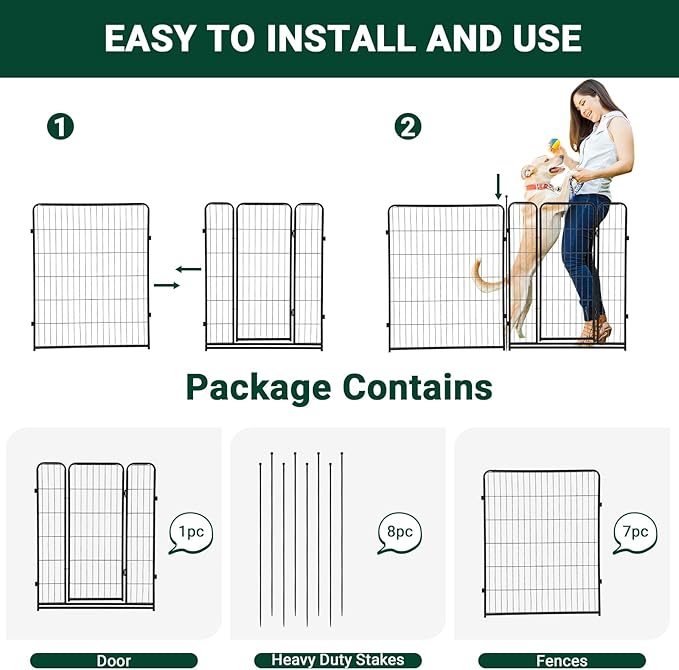 Dog Playpen,40" Height 21 Ft(L) 8 Panels Pet Play Pen, Indoor/Outdoor,Heavy Duty Metal Pet Exercise Pen, Wide Door Low Threshold,Portable Pet Playpen for Rv Camping Garden Yard, Quick Install