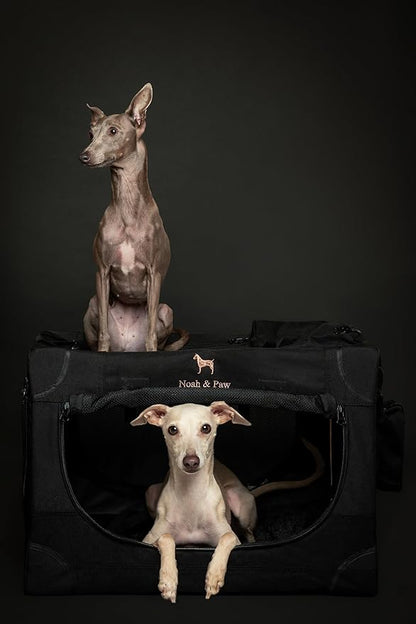 Noah & Paw Collapsible Dog Crate 26 Inch, Small Dog Crate for Small Medium Breeds, Travel Kennel for Car, Including Pet Mat for Pet Cage, 2 Storage Pockets, Handbag, 10mm Locking Zipper 26 * 17 * 17