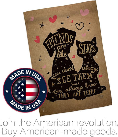 Friends are Like Stars House Flag 2 pcs Pack Dog Puppy Spoiled Paw Canine Fur Pet Nature Farm Animal Creature Decoration Banner Small Garden Yard Gift Double-Sided, Made in USA