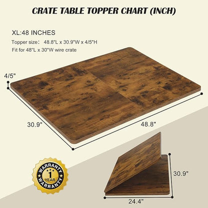 HiCaptain Dog Kennel Wooden Crate Table Topper, Foldable 48 inches Dog Table Top, Durable Decorative Dog Kennel Table Topper for Large Dogs Cage - Vintage Style
