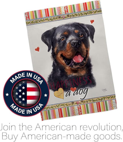 Breeze Decor Rottweiler Happiness Garden House Flag Kit Dog Puppy Spoiled Paw Canine Fur Pet Nature Farm Animal Creature Decoration Banner Small Yard Gift Double-Sided, Made in USA