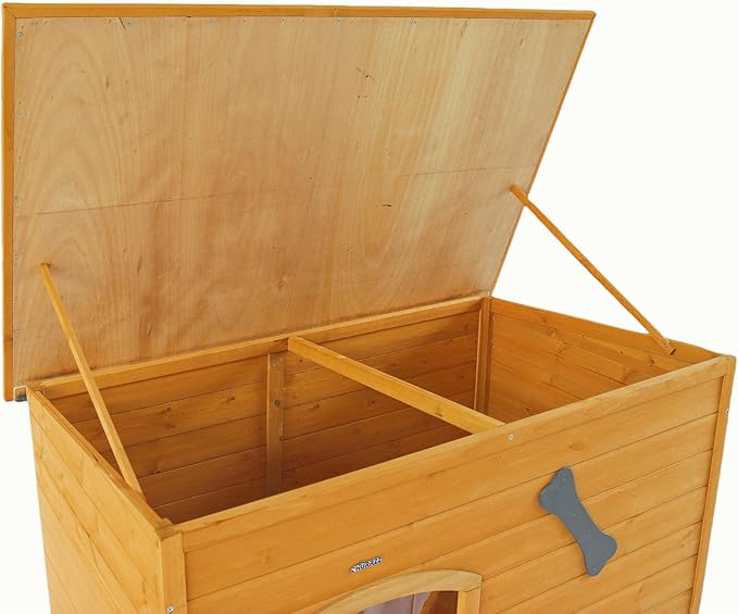 Wooden Doghouse for Small, Medium, Large Dogs, Waterproof, Outdoor/Indoor Kennel,Puppy Shelter with Elevated Floor (Natural, M)