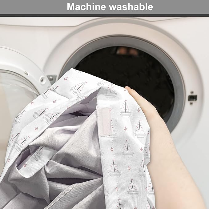 Lunarable Sail Boat Dog Crate Cover, Heart Patterned Sail with Anchor Ships Transportation Nautical, Easy to Use Pet Kennel Cover for Medium Large Dogs, 42 Inch, Blush Black White