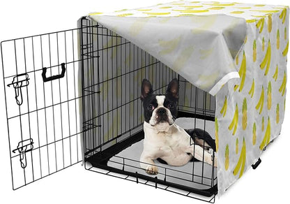 Lunarable Yellow Pineapple Dog Crate Cover, Continuous Ananas and Banana Tropical Fruits Print, Easy to Use Pet Kennel Cover for Small Dogs Puppies Kittens, 22 Inch, Yellow Green Yellow