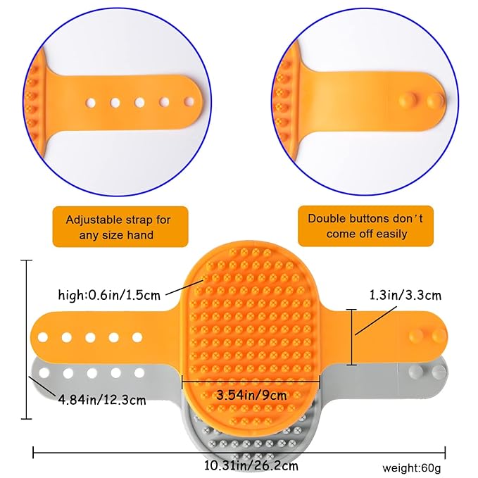 Dog Bath Brush Set - 2 Pcs Rubber Grooming and Shedding Brush for Short and Long Haired Dogs, Cats with Adjustable Handle - Perfect for Washing, Shampooing, and Bathing