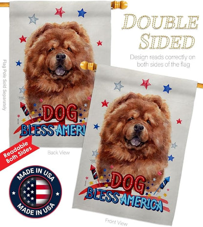 Breeze Decor Patriotic Red Chow House Flag Pack Dog Puppy Spoiled Paw Canine Fur Pet Nature Farm Animal Creature Embroidery Decoration Banner Small Garden Yard Gift Double-Sided, Made in USA