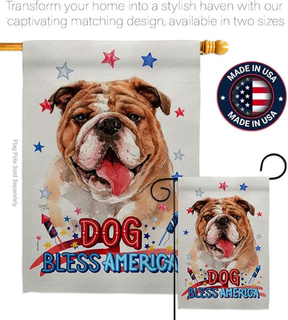 Breeze Decor Patriotic Bulldog House Flag Eagle Set Dog Puppy Spoiled Paw Canine Fur Pet Nature Farm Animal Creature Decoration Banner Small Garden Yard Gift Double-Sided, Made in USA