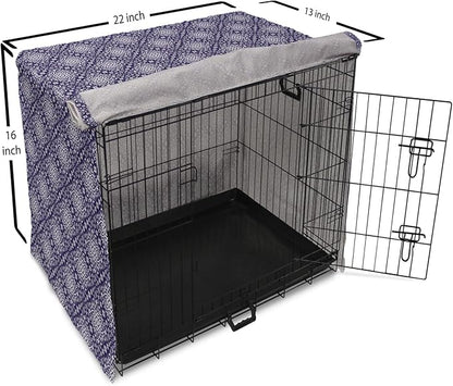 Lunarable Royal Blue Dog Crate Cover, Antique Moroccan Style Exotic Orient Inspired Ceramic Pattern Print Art, Easy to Use Pet Kennel Cover for Medium Large Dogs, 22 Inch, Indigo and White